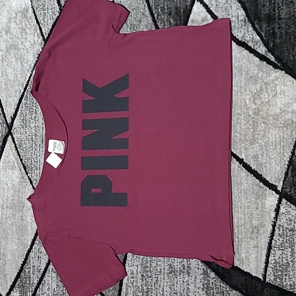 VS PINK 2017 CAMPUS LOGO RAW EDGE CROP-TOP SHIRT